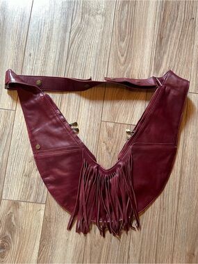 Leather Sash Bag Heritage Merlot Partial Fringe Classic Size